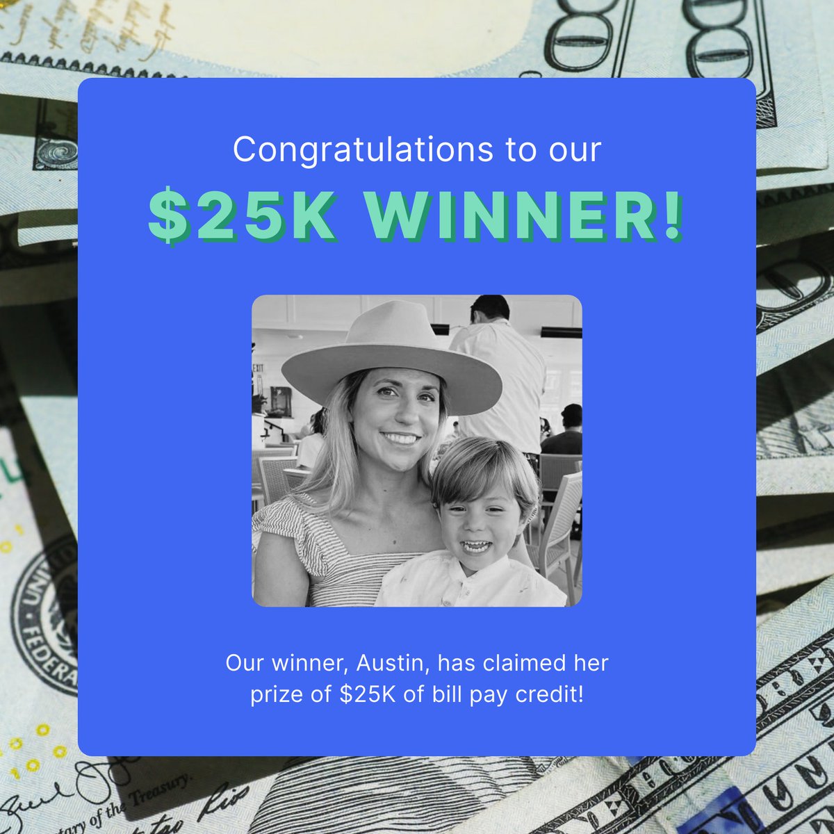 TiFiPay's tweet photo. Congratulations to https://t.co/PdfVtdQeF0, the winner of our sweepstakes for $25K to pay bills! 

Our official bill pay app is in testing for a select number of users, but we'll be launching to the public soon, so stay tuned! https://t.co/PXeBzSPHXU