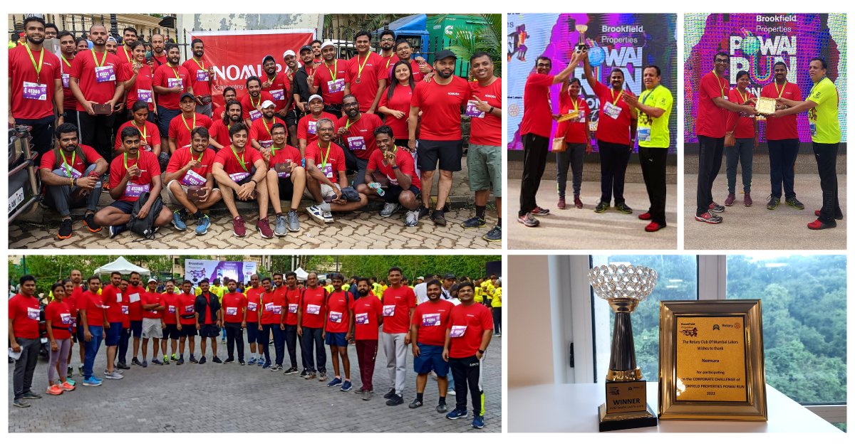 Nomura's tweet photo. To support the #breaktheplastichabit initiative, 135 employee volunteers from our Powai office in Mumbai participated in the #PowaiRun organized between June 19-26, collectively completing 2,131kms. We also received an award for maximum participation in this year’s event. https://t.co/NXvZNauYtq