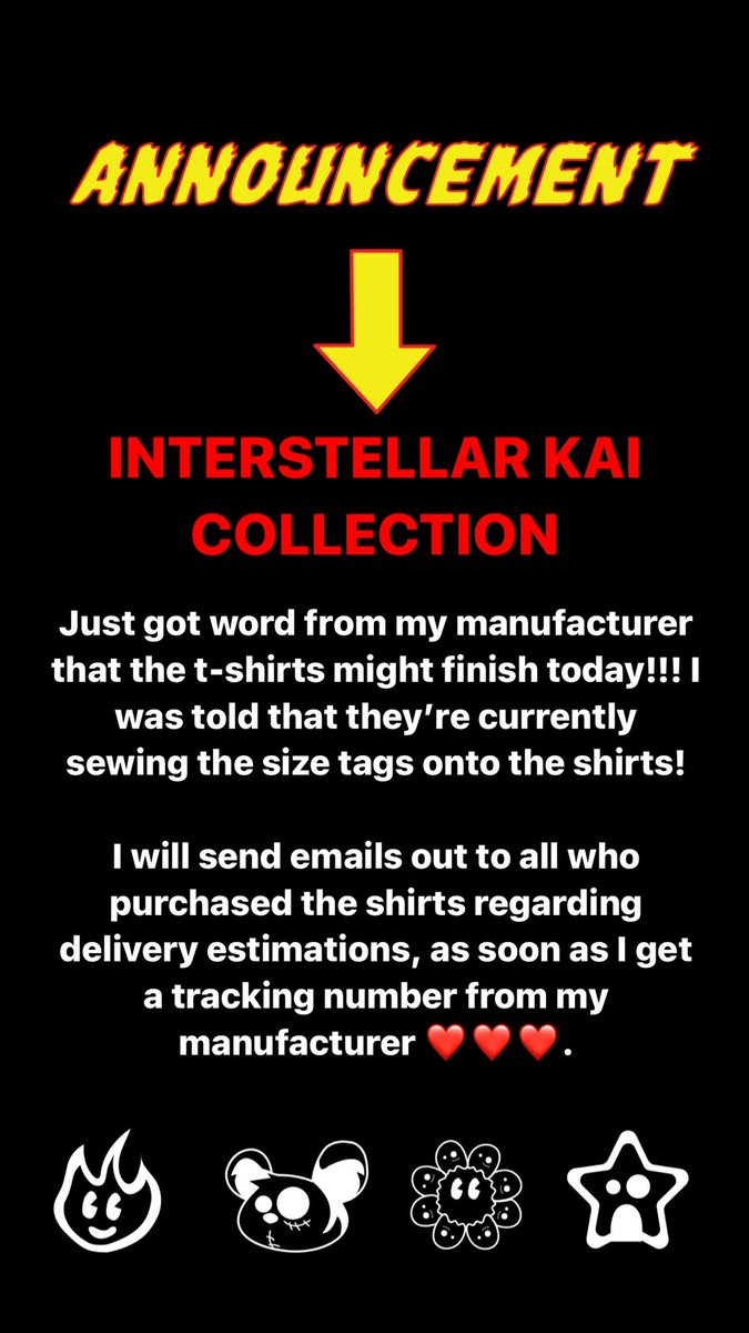 _on1025_'s tweet photo. Order Update for the Interstellar Kai T-Shirts. Please email support@on1025.com if you have any questions regarding your order. 
FAQ: https://t.co/Ri9so3J8eL https://t.co/cfVOrNvm36