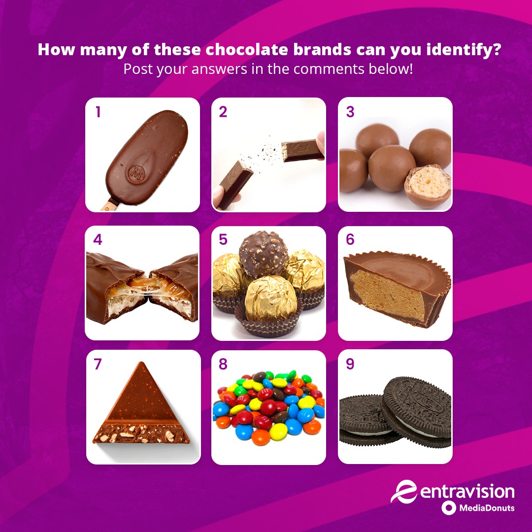 When you recognize a product even without its label, you know advertising has done half its job. Today on #WorldChocolateDay, how many of these brands can you name? 
We can help you build an even stronger brand! Reach out to us at info@mediadonuts.com.