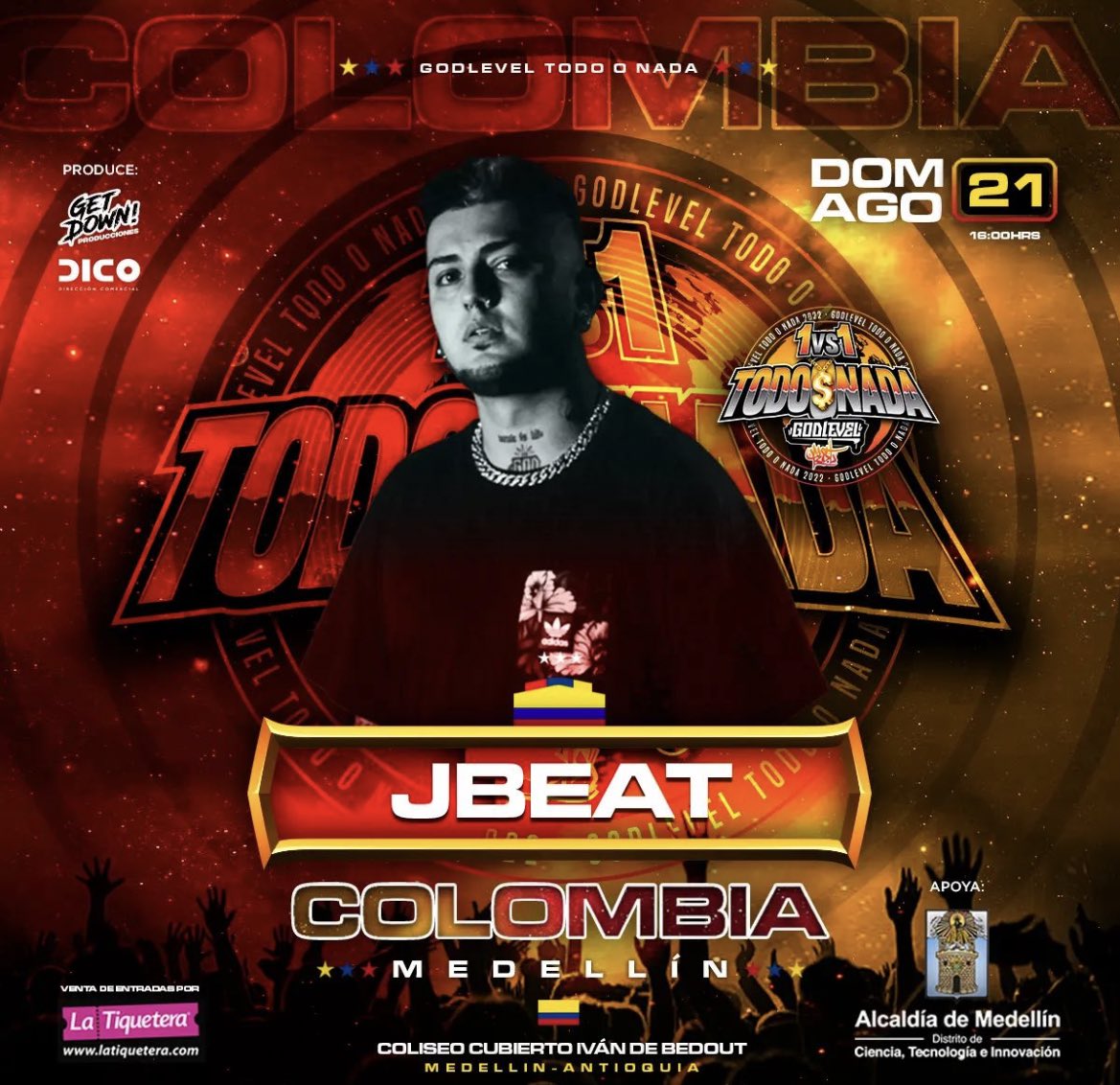_LyricalSmoo's tweet photo. 🏆 #Jbeat 🇨🇴 será el DJ 🎛 para la God Level - Todo o nada que se realizará en Colombia 🇨🇴.
🏆 #GodLevel 🇨🇴 - 1 vs 1 https://t.co/QQxucMXfIb