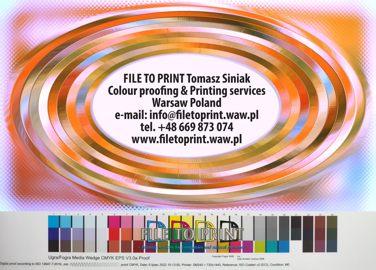 Fogra certified proofs, press proofs, printer's proofs, colour accurate proofs, contract color proofs prints to A2+ size. FILE TO PRINT Tomasz Siniak Colour proofing &amp; Printing services #filetoprint #tomaszsiniak #Fograproofs #printersproof #PrintFactory #ProofMaster #Warsaw
