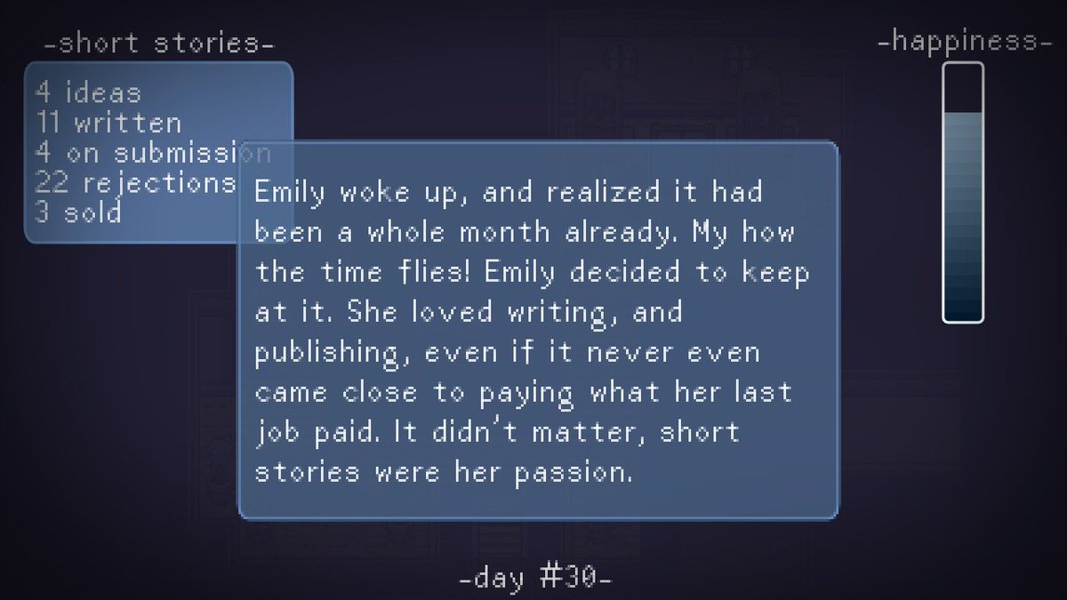 J_Comic_M's tweet photo. I decided to download an indie game called #BadWriter on #NintendoSwitch because the concept resonated with me as an aspiring comic writer. On my first attempt I didn't last a week before my happiness was depleted, but the second attempt had a decent end result. Fun game. https://t.co/NyOpx4dAp7