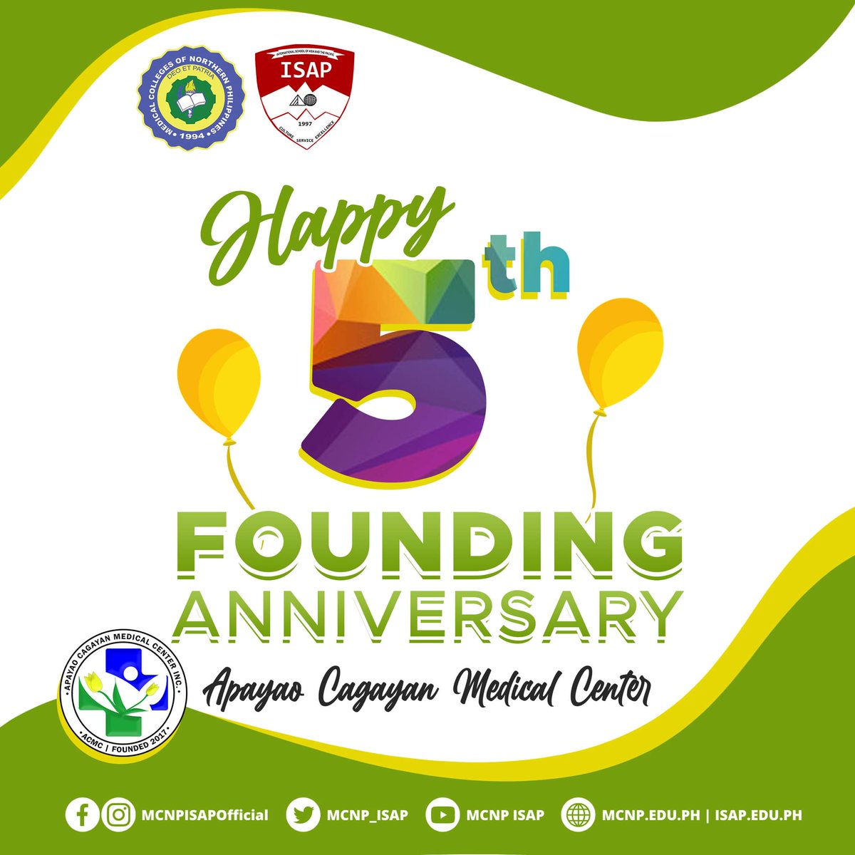 MCNP_ISAP's tweet photo. We, at Medical Colleges of Northern Philippines and International School of Asia and the Pacific, are happy to celebrate with you the 5th Founding Anniversary of your institution.

May you always keep the vision, mission and legacy of our beloved founder, Dr. Ronald P. Guzman. https://t.co/UWobiRGrsI