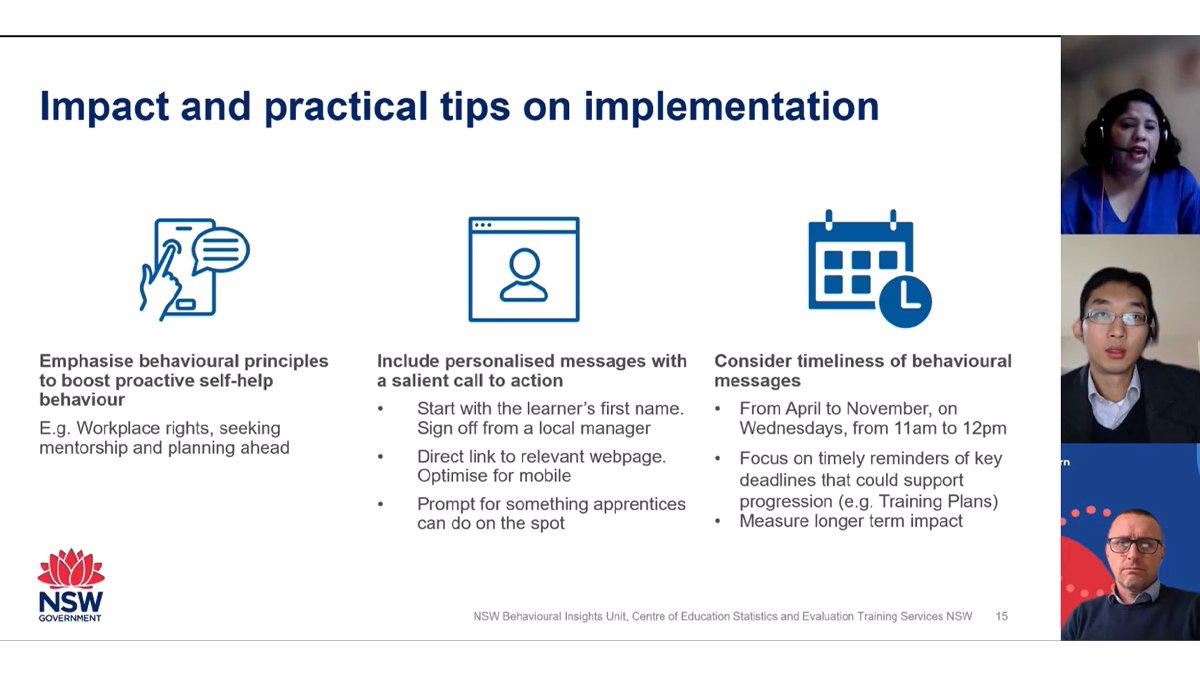 NCVER's tweet photo. Great pointers from Dr Zuleyka Zevallos, Derek Hennessy & Michael Lau on how we can use behavioural messages to help vulnerable learners remain & complete apprenticeships & traineeships.
#NoFrills2022 #VocationalEducation #TrainingAustralia #SkillingAustralia @OtherSociology https://t.co/tv1gYGfuM9