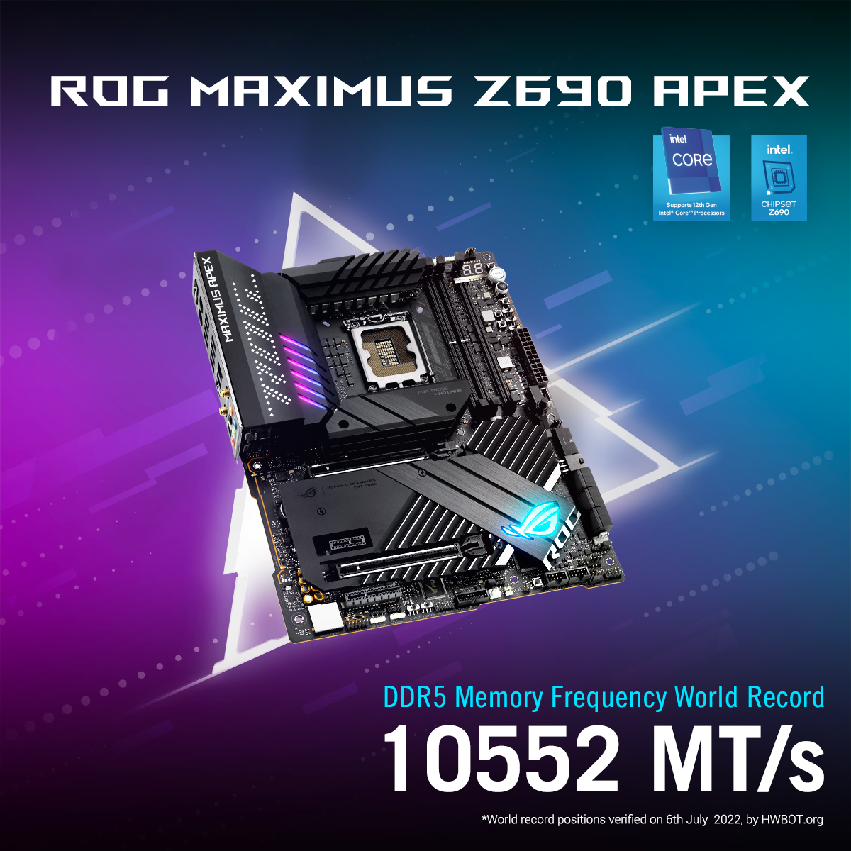 The DDR5 record has been smashed!💥

ROG Maximus Z690 Apex takes yet another crown👑 with the awesome support of <a href="/IntelGaming/">Intel Gaming</a>.▶️
rog.gg/Z690ApexDDR5re…

Also, check out the Apex here. ▶️ rog.gg/Z690Apex