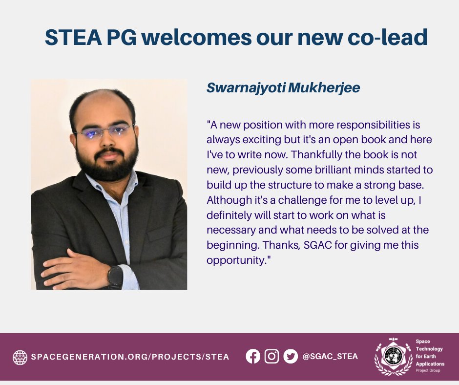sgac_stea's tweet photo. STEA PG would like to thank Victor Hertel for serving as our co-lead for 2 awesome years and welcome our new co-lead @swarnajyoti . Jyoti will be managing the STEA PG with our current co-lead @seismopond . https://t.co/O8C0PDWJKB