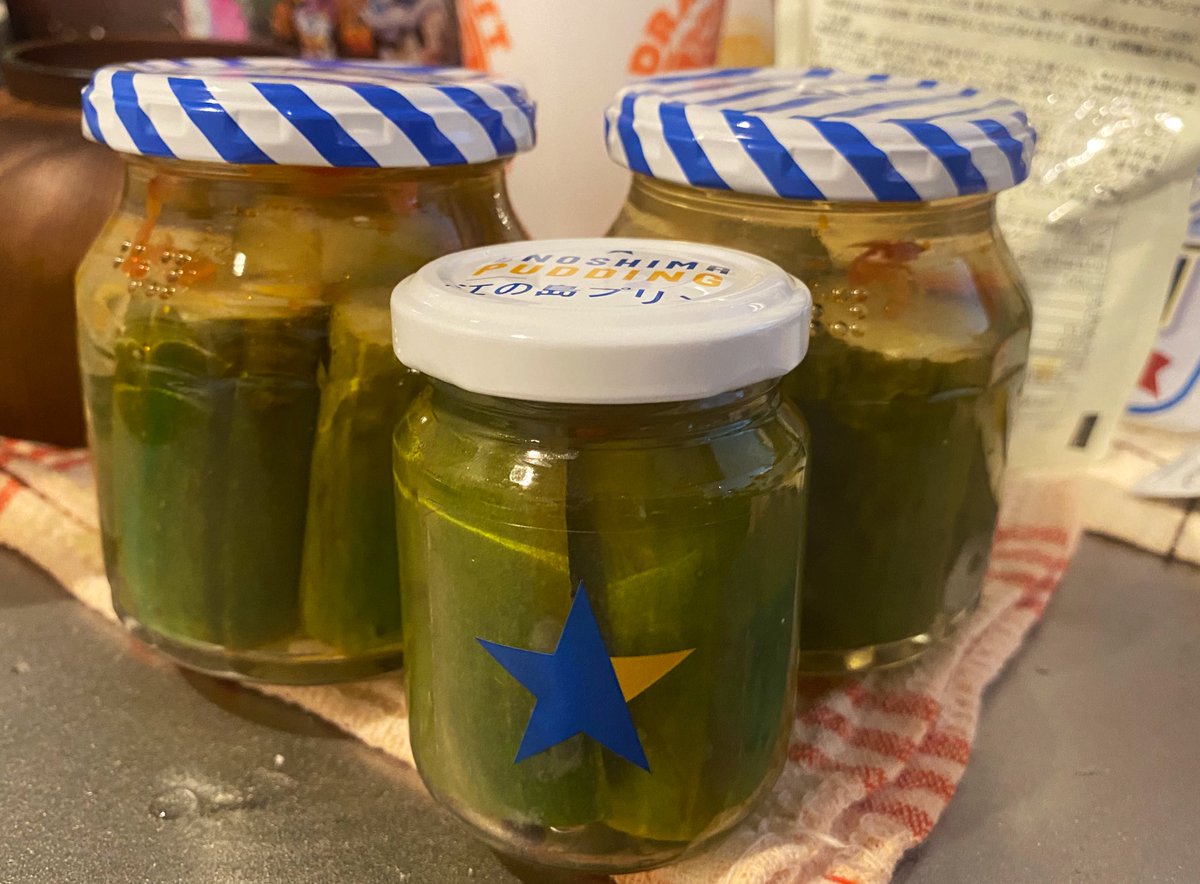 リンゴ酢・鷹の爪・黒胡椒・にんにくでピクルス作成🥒かなり酸っぱくなった（笑）もう少し水が必要だったかな？