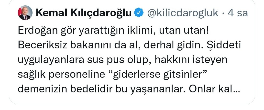 Daha geçenlerde polise şiddet uygulayan HDP'Lİ milletvekilinin vekilliği düşürülmesin diye karşı çıkan Kemal, bugün bir cinayete kurban giden doktorumuz için siyaset yapıyor! Bunların gözünde polis kötü, hayatını kaybetmiş bir doktor siyaset MALZEMESİDİR!
Siyasetiniz batsın!