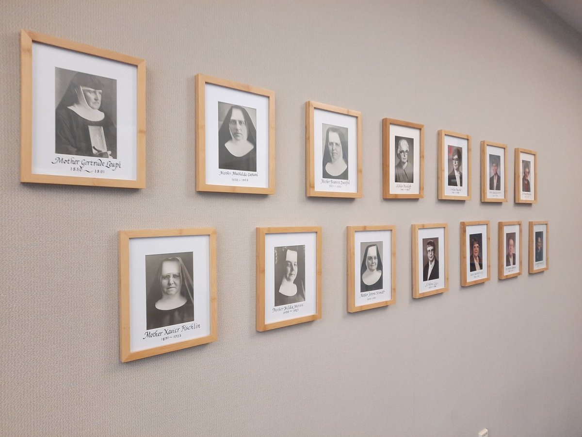 SHMBenedictines's tweet photo. #BHSummer22: Today's prompt from @bustedhalo calls us to remember a #RoleModel. But how can we choose just one? In our #monastic Chapter Room, the south wall honors our Prioresses, while the north wall commemorates the shepherds of @SFDiocese.
#YanktonBenedictines #Monastery https://t.co/HuzFlbEMdv