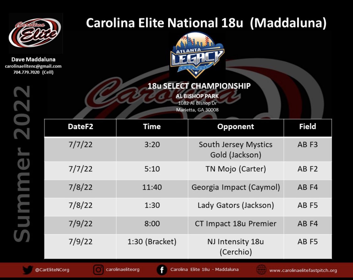 MaddalunaDave's tweet photo. Atlanta Legacy Select starting tomorrow! This has been a really special team to me. We have 2 2023s I want to make sure find a great home. They are working hard and playing great competition. If you need a strong c/ut or OF/slapper please stop by and let’s chat. Schedule below! https://t.co/h5DiuKpFxa