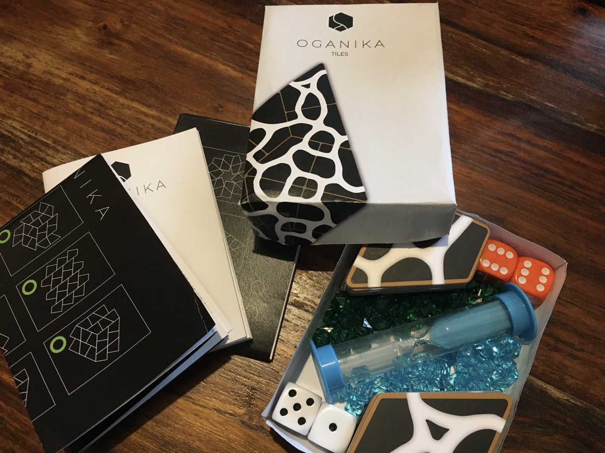 Moonfacedbaboon's tweet photo. Incorrect coloured everything - dice, timer and crystal counters…oh and ‘box’ made out of paper…other than than production prototype complete…sort of…#oganika https://t.co/by1QnJw2bp