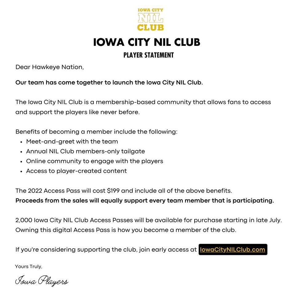 To all our fans, let’s do something special 💛🖤 @IowaCityNILClub #Hawkeyes