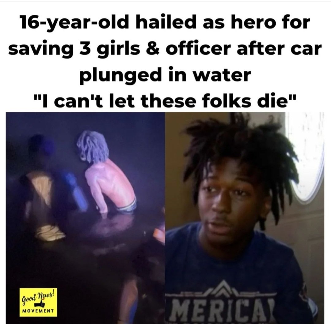 16-yr-old Corion Evans helped rescue 4 people when a car drove off a boat launch, plunging into the Mississippi River this past Sunday. The car started sinking 20ft from shore when the teen responded to shouts for help.
(1/2)