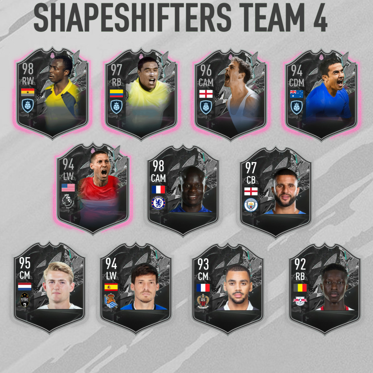 futmajesty's tweet photo. Full #ShapeShifters Team 4 🤔✅

Thoughts?

#FUT #FUT22 #FIFA22 #FIFA22leaks https://t.co/SrUFk6WqG1