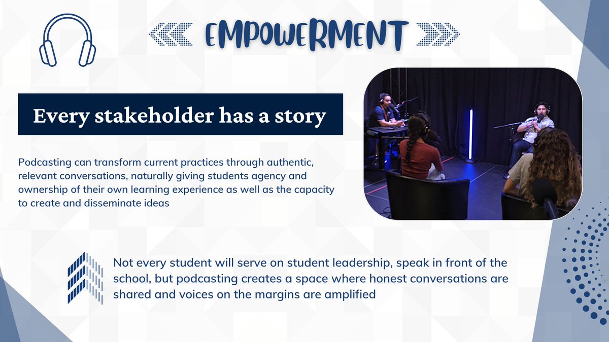 A week ago @_TimHealey, @mrbillywatts, & I presented at the @VaPrincipals conf on #podcasting as a tool for empowerment, communication, PD, & SEL. What story needs to be shared, either inside or outside the school walls? Increase connection, agency, & confidence. @colganhs