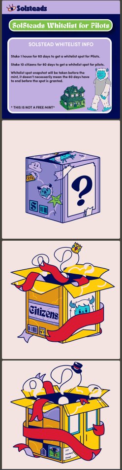 CryptoCurb's tweet photo. Say no more, @SolsteadsNFT Steads &amp; Citizens staked, locked and loaded for 60 days. 🔒

Builders gonna build. 👷

Mystery boxes soon, Pilots soon?! Sold. Not to mention mid-long term future for these. 🔥

#LFG 📈 https://t.co/ka7V6a6iIx