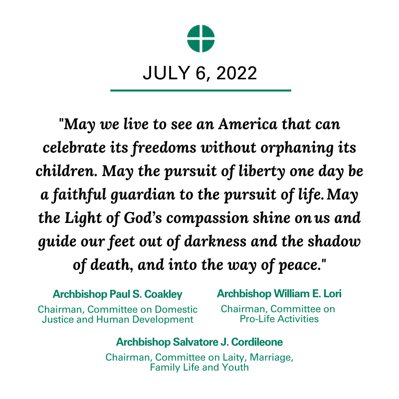 USCCB's tweet photo. Statement of Bishop Chairmen on July 4 Shooting | Full Statement by Abp. Paul S. Coakley of Oklahoma City, Abp. William E. Lori of Baltimore, &amp; Abp. Salvatore J. Cordileone of San Francisco here: https://t.co/aGUWQDffUt https://t.co/qFvsu7dLHB
