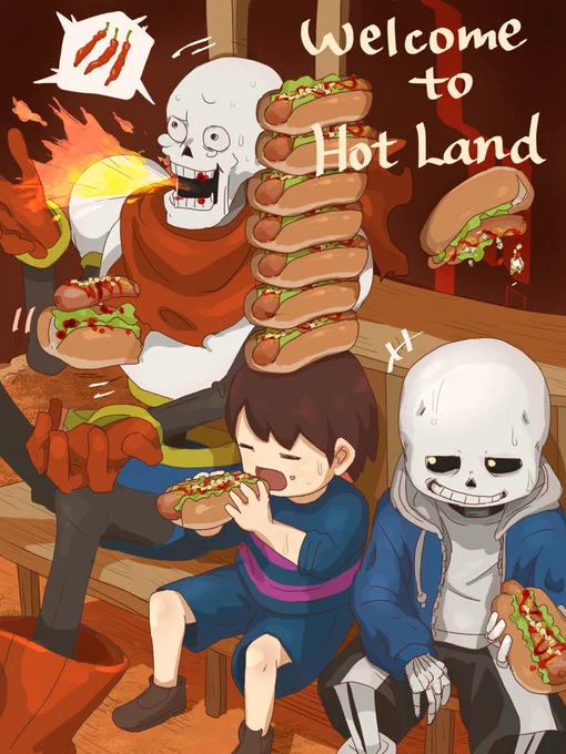 Welcome to HOTLAND!あっつい場所で食べるならやっぱりホットドッグ!#undertale #イラスト (1/1) 