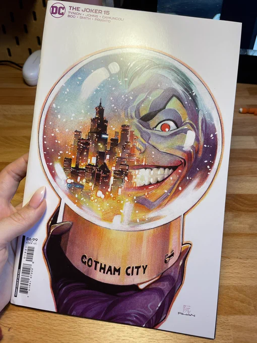Double release this week!

Joker #15 
Written by @DipsOff &amp; @JamesTheFourth with art by Giuseppe Camuncoli, Cam Smith Lorenzo Ruggiero and yours truly for a Punchline back up story! 

Cover by Dike Ruan! 