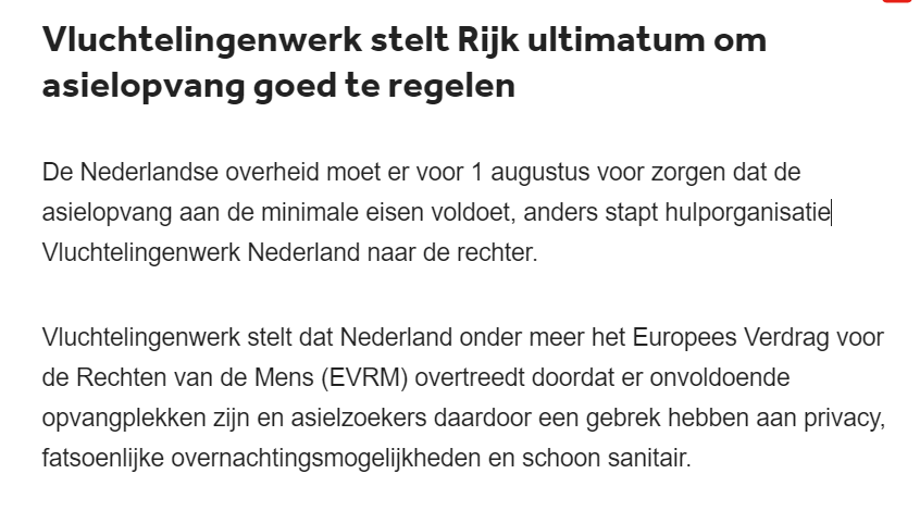 demo_demo_nl's tweet photo. Vluchtelingenwerk stelt Rijk ultimatum om asielopvang goed te regelen en gaat anders naar de rechter.
Je zou de argumentatie ook om kunnen draaien: de rechter vragen om asiel te stoppen omdat het 't recht op woonruimte voor Nederlandse ingezetenen aantast.
https://t.co/d9TgDJpbP0 https://t.co/K0XZDeVEil