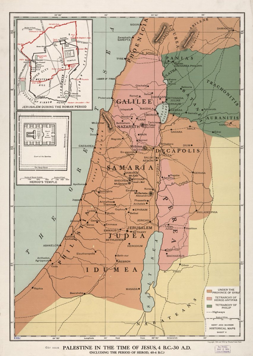 vintagemapstore's tweet photo. Map of Palestine in the time of Jesus (4 B.C - 30 A.D); Year of the Map : 1912. https://t.co/tpdui52weg
