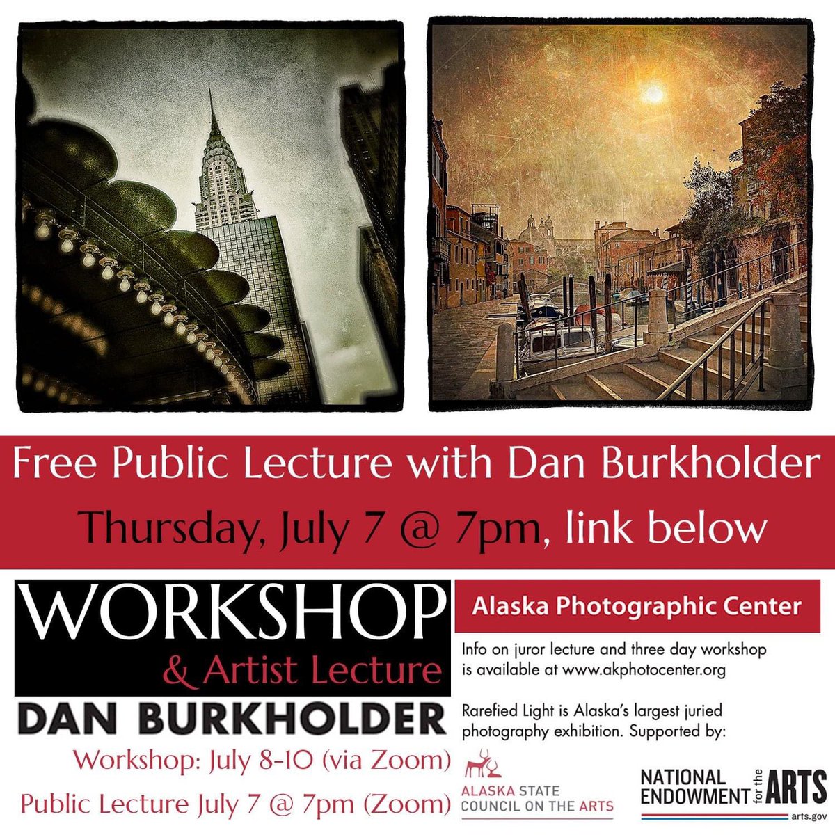 akphotocenter's tweet photo. TOMORROW - This Thursday, join us for our 2022 Rarefied Light Juror Lecture via Zoom, where we’ll announce the award recipients of the 2022 call, too! 
https://t.co/Vf1R0D0HCc
Passcode: 578719

#danburkholder #RarefiedLight #alaskaphotographiccenter #apc #alaska #photography https://t.co/Q24lnqBmIm