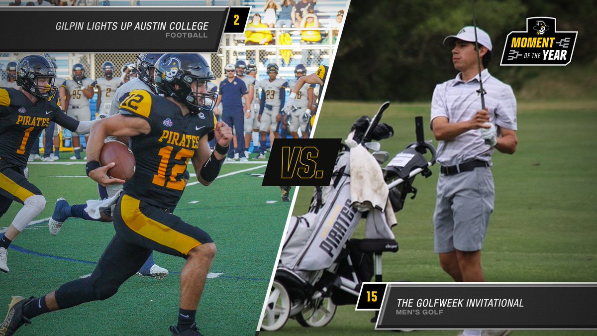 Our final matchup from the Men's Fall Region is @SUPiratesFB's Landry Gilpin lighting up Austin College (2) against @SUPiratesGolf's Christian Rodriguez showcasing his talent at the Golfweek Invitational (15). #GoPirates
