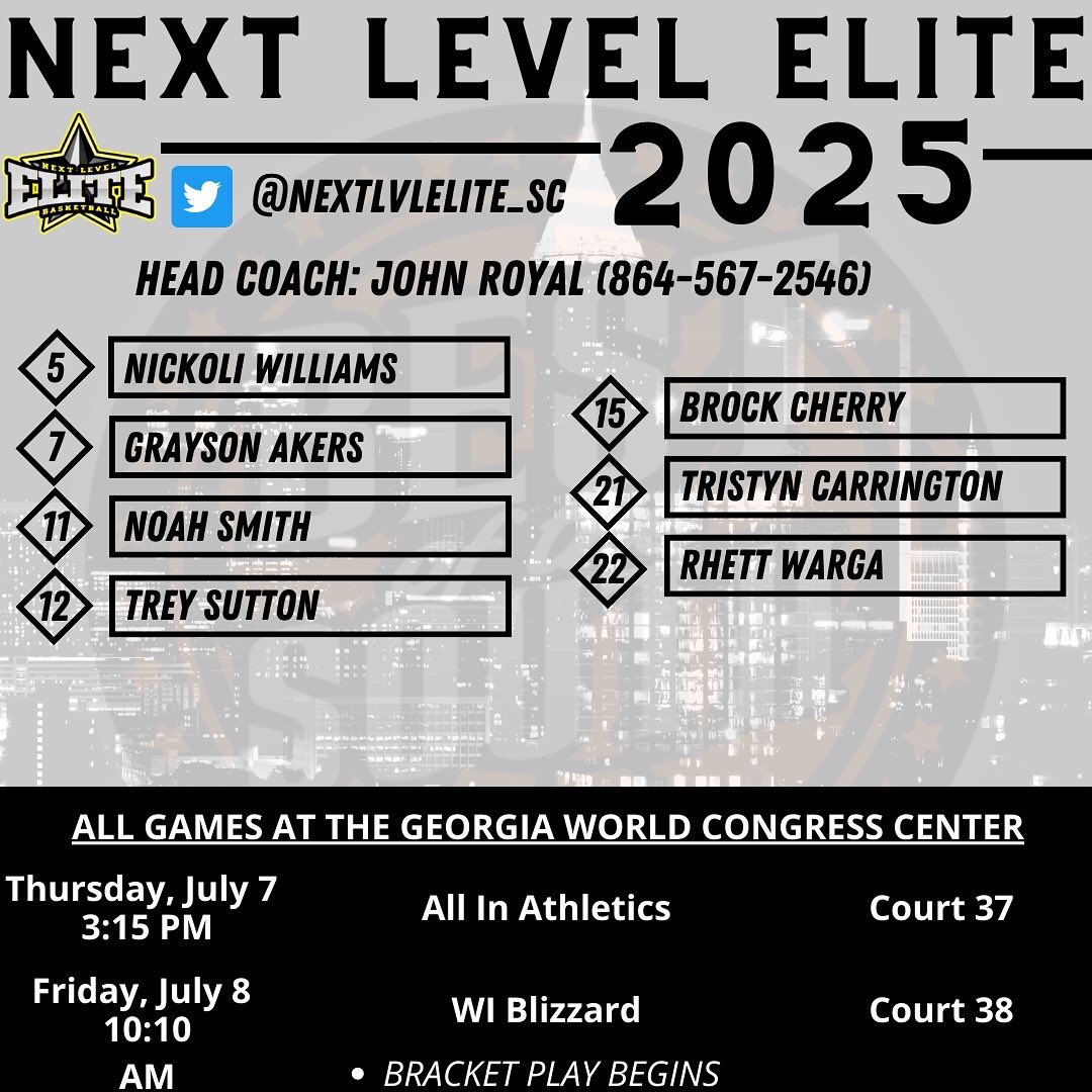 #NextLevelElite🌟 Best of the South Rosters &amp; First 2 Games // 📍: ATL
#RecruitSC🌴