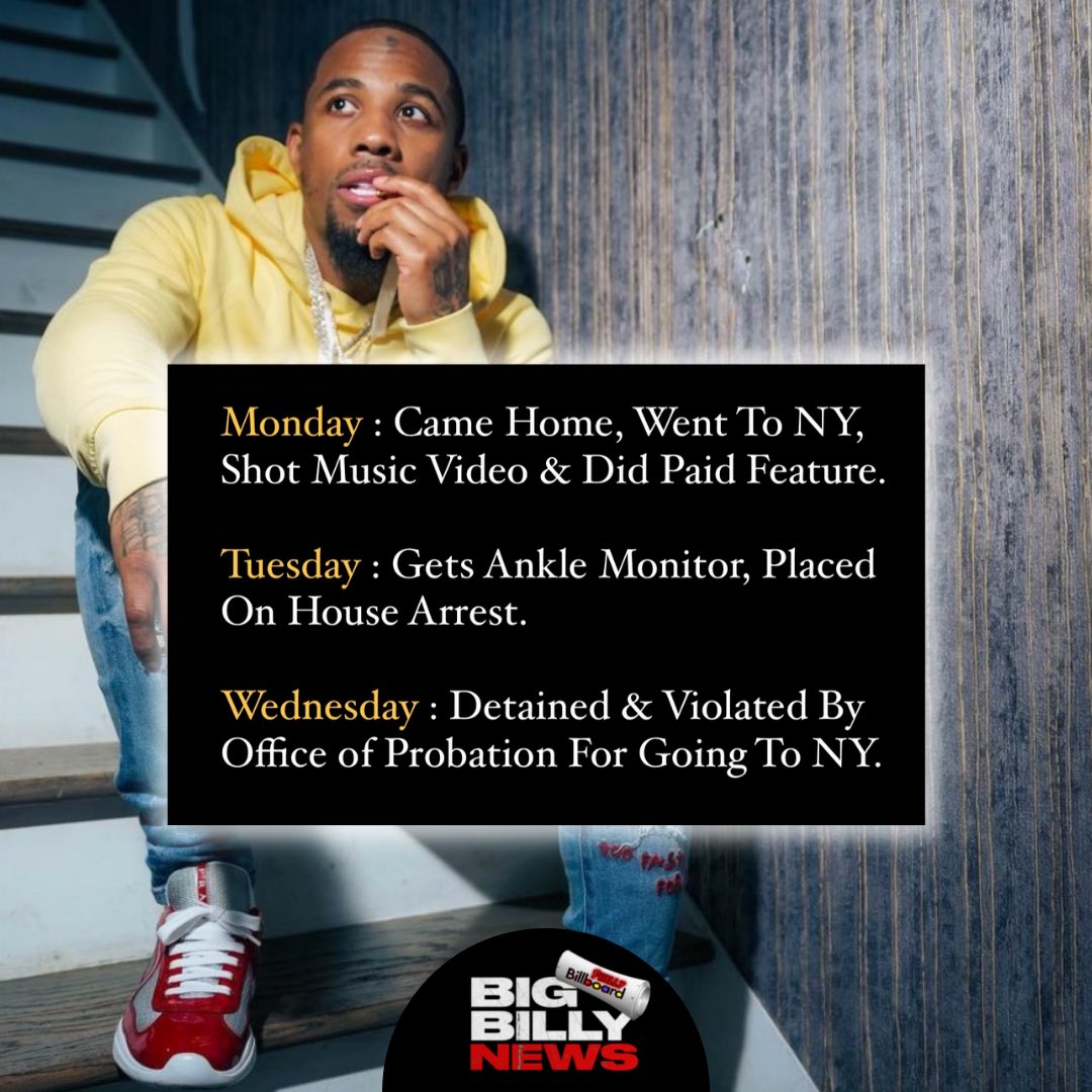 #OhDatsRida Was Detained Today By The Office of Probation. They Violated Him For Going To New York To Shoot A Music Video &amp; Do A Paid Feature Upon His Release From Jail. 🗞
