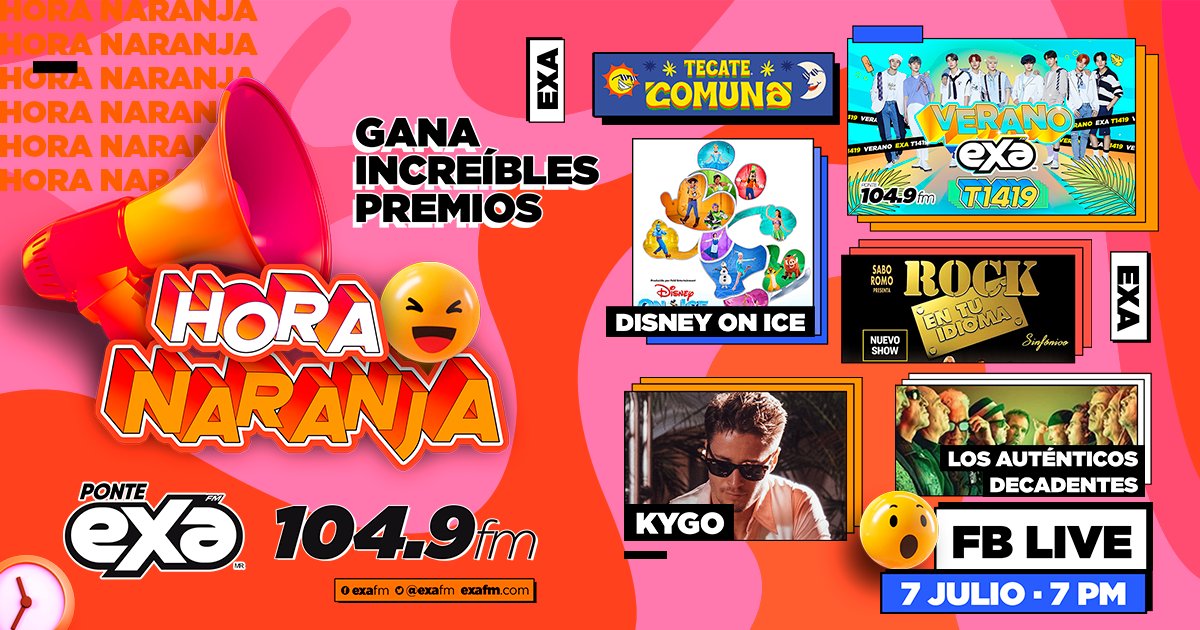 ExaFM's tweet photo. ¡No te pierdas la #HoraNaranja este jueves a las 7 PM! 🗓🧡
Tendremos accesos para @T1419_official @TecateComuna #DisneyOnIce @LADecadentes @KygoMusic y #RockEnTuIdioma
y más 👉 https://t.co/IqpGh1TPro
*Dinámica para CDMX y Área metropolitana https://t.co/6ErD78JJMX