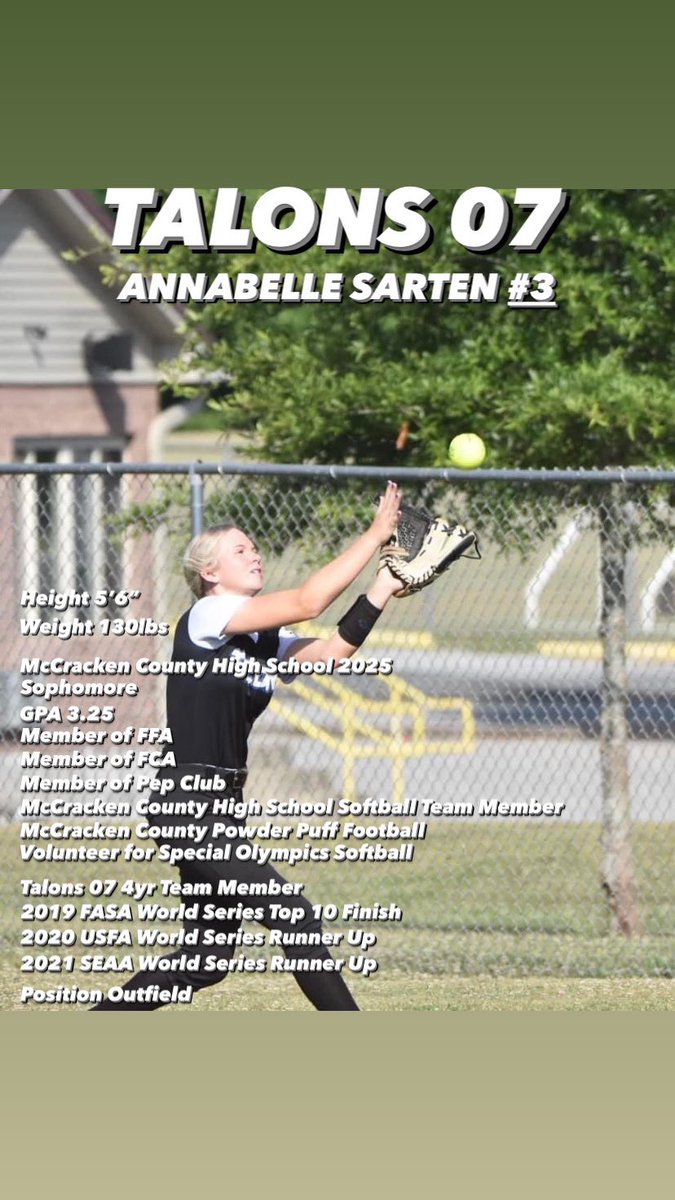 FastpitchTalons's tweet photo. AB is accompanied by a very supportive family. She has a great presence in the outfield and a strong bat in the box. @SartenAnnabelle 
Coach Jason Jones https://t.co/NLT9hoCcyl