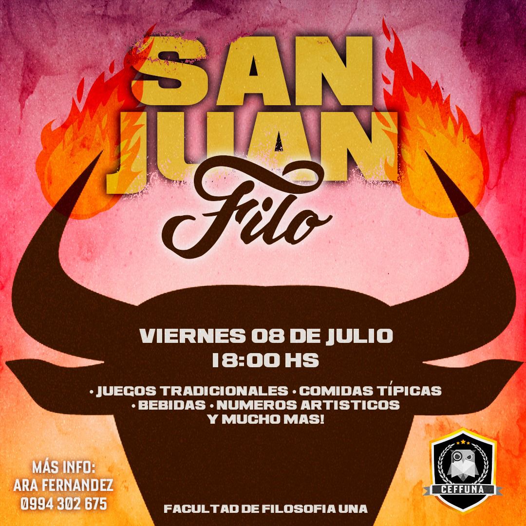 ceffuna's tweet photo. SAN JUANAZO FILO ‼️🍻 Te esperamos el VIERNES 08-07 📢 

CAE PUES 🤪 a partir de las 18:00hs.

#filouna #filouna2022 #sanjuan #sanjuanara #sanjuanára #universidadnacionaldeasuncion #sanjuandicequesi #culturaasu #culturaasupy https://t.co/KrmnPSMVPb