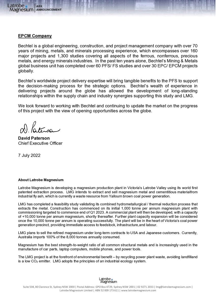LMG_Magnesium's tweet photo. We’ve just released the following announcement to the market:

$LMG LMG awards pre-feasibility study for 100,000 tpa plant

Full announcement at https://t.co/S1sFLFnK8N https://t.co/uoPy5U3G7g