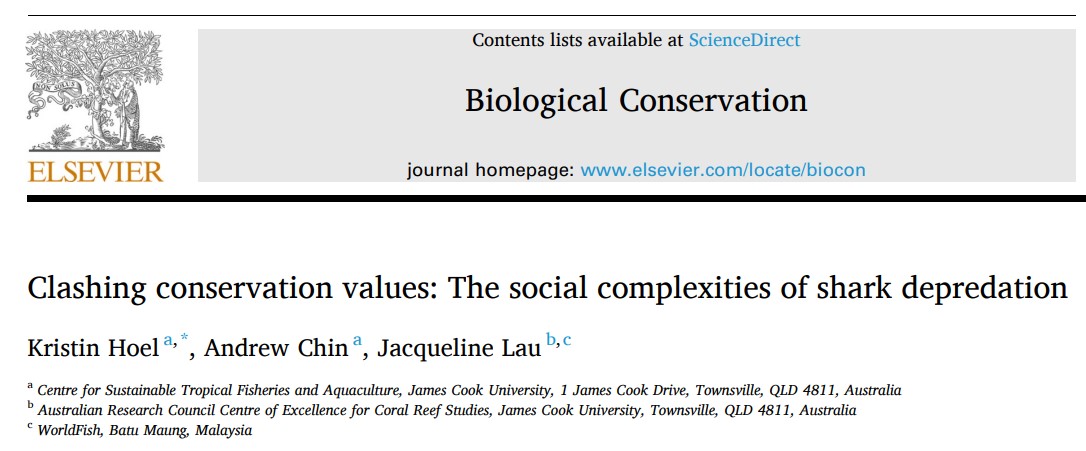 My first paper is officially published in Biological Conservation!! Excited to share our findings about fisher perceptions and experiences with #shark depredation on the GBR authors.elsevier.com/a/1fMfa1R~eOy3…