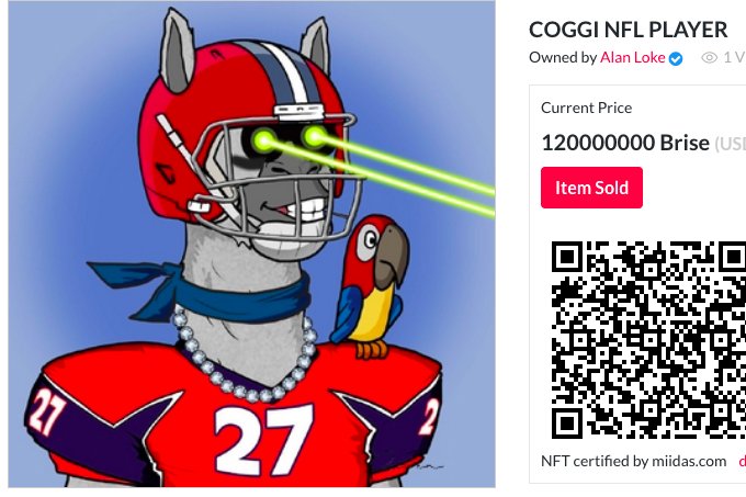 Fahuradigitarts's tweet photo. 📣 COGGI NFL PLAYER FROM "COGGI'S GOT STYLE🎊🎉 COLLECTION" IS NOW SOLD OUT!!!! ON BRISE.MIIDAS🥳🔥@miidasnft
UNDER BRISE CHAIN The fastest Blockchain on the Planet🪐🚀
@bitgertbrise

GO CHECK IT OUT👉
https://t.co/kIH9TXUB4t

@alanloke2010 #nft
#miidas #bitgert #lama #ByFahura https://t.co/4jjQJ93Rfm