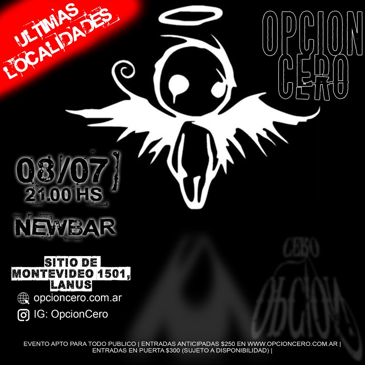 OpcionCero's tweet photo. #BuenasNoches van quedando pocas entradas! Gracias por esta demostración de apoyo!
https://t.co/nBOC73p5iE o por Dm podes comprar la entrada a $250 
Show apto para todo público!!
#Gracias 
#rock https://t.co/vduCVCezQj