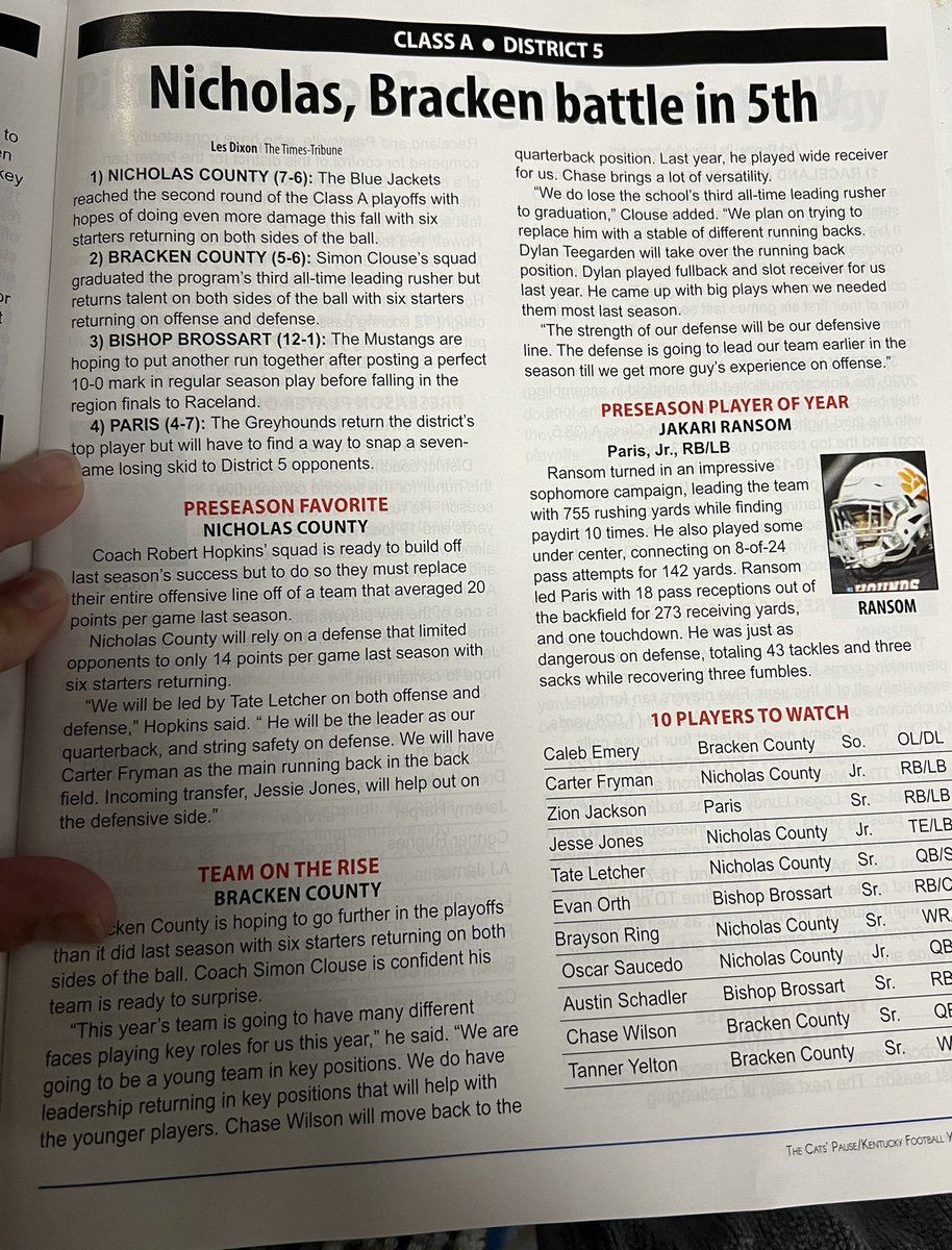 Class A District 5 Football Preview

1. Nicholas County
2. Bracken County 
3. Bishop Brossart
4. Paris