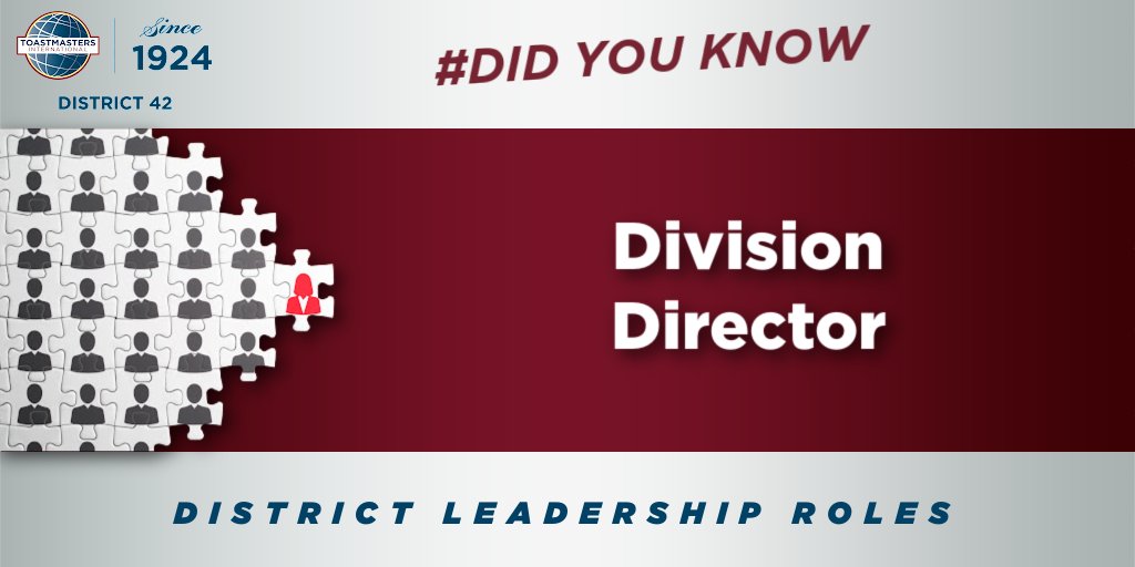 DID YOU KNOW
#DivisionDirector Role
As Division Director, your job is to lead and support the Division through the supervision and support of the Area Directors.
Current Division Directors bit.ly/3xFsLcn 
More information about DD role HERE bit.ly/3M6Gpta
