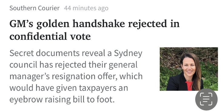 KensoVoice's tweet photo. .@RandwickCouncil end of the road for GM protégé of previous GM Brownlee (now at N Beaches) via nepotism network. Golden handshake 1 year pay? About $450,000? Who’s next? Another dud? Ripping off ratepayers. .@RandwickMayor #DylanParker #MichaelDaley https://t.co/GZaHEmpvPI