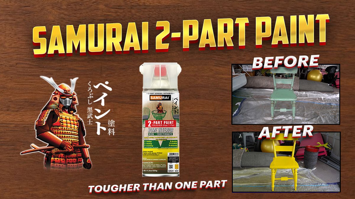 Samurai2KUSA's tweet photo. Have an old chair❓Let’s give it the ✨ spark ✨ it lacks.  We used Samurai’s Home Interior spray paint, for this DIY, and it was so easy!  💯 We’ll show you how, just watch this video down below till the end and be ready to be amazed by the results! 🤩 
 
#samuraipaint #DIY https://t.co/0PTvWm5Xbk
