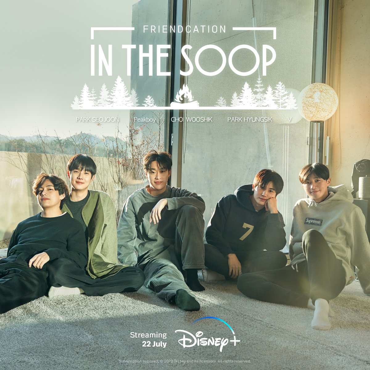DisneyPlusSG's tweet photo. We know you’ve been waiting for this… 👀

#IN_THE_SOOP: Friendcation with the #WoogaSquad streams 22 July on #DisneyPlusSG. #V #ParkHyungSik #ParkSeoJoon #Peakboy #ChoiWooShik https://t.co/tq9WEotMQz