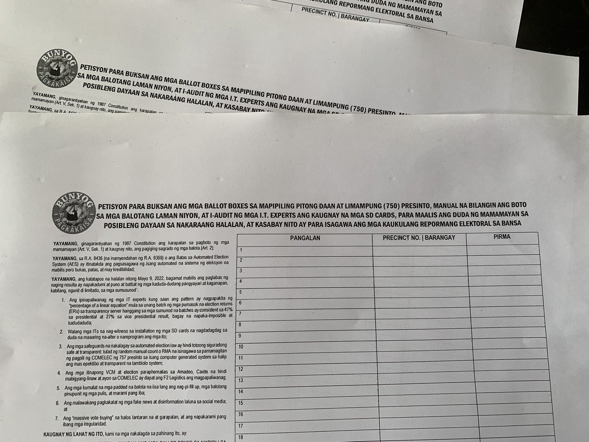 macronikki's tweet photo. Still very much into the Truth Petition. 

As a matter of fact, we have printed many forms for the Petition to Open Ballot Boxes today to distribute among other volunteers dito sa amin. We’ll surrender signed forms to Bunyog Cainta chapter once it’s done. @pilgrim525 https://t.co/6C7ebPcBEG