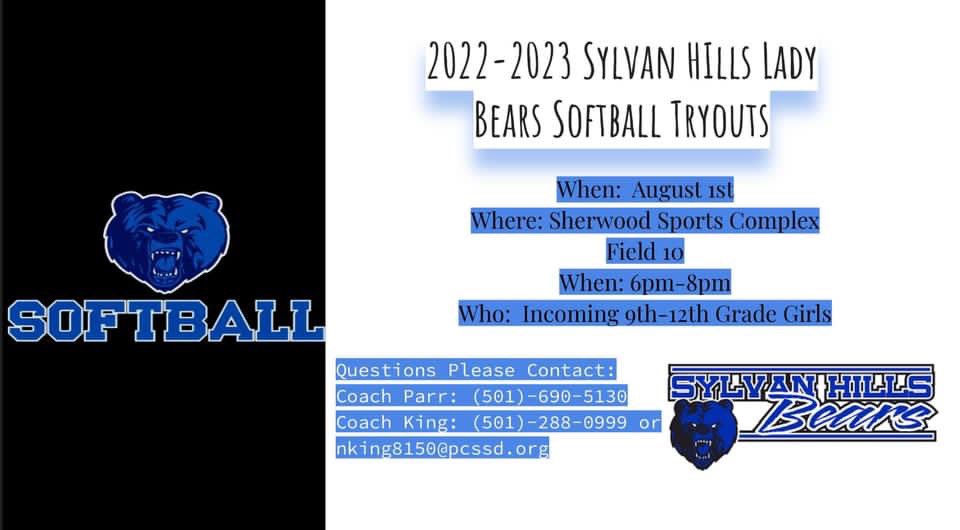 Click the link below to get your athlete registered for 2022-2023 Lady Bears Softball Tryouts! 

docs.google.com/forms/d/e/1FAI…

Sylvan Hills Athletics