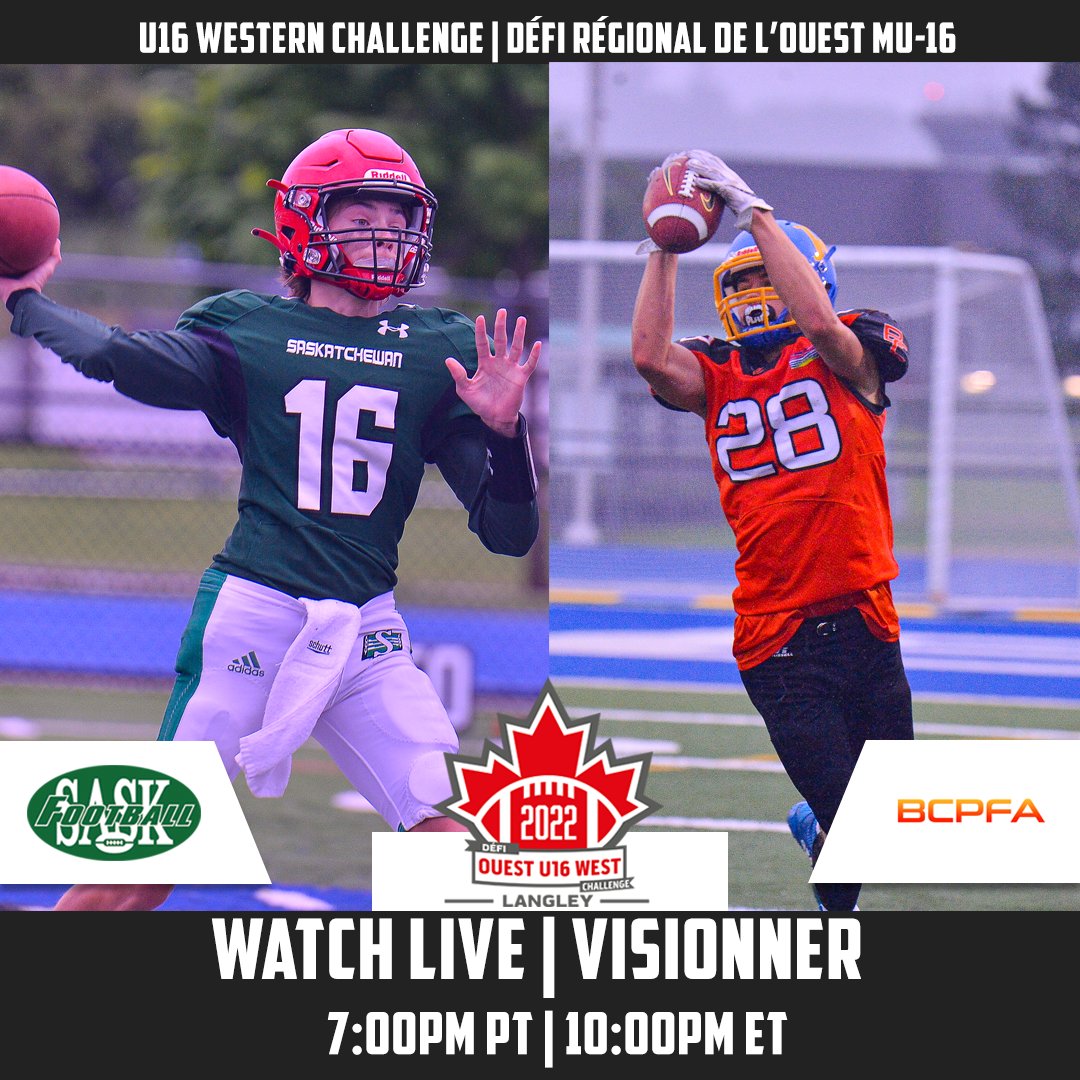 FootballCanada's tweet photo. Watch as the returning champs Saskatchewan look to defend against British Columbia once again! 🏅

This Gold medal U16 final is sure to be exciting; make sure you head over to Football Canada's YouTube Channel to watch Live.

#U16WCC22 #BCPFA #U16WestChamps https://t.co/ShBrSJ66es