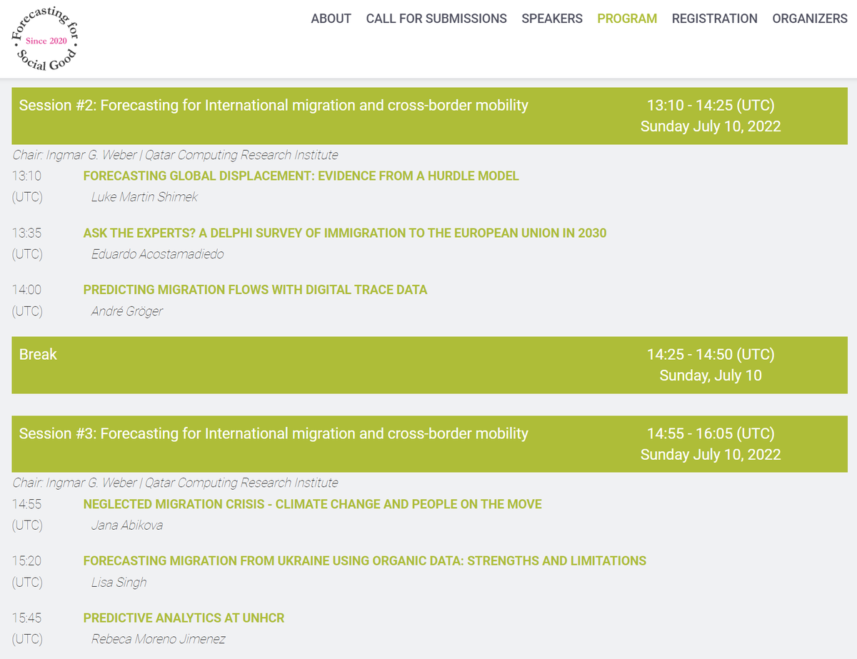 ingmarweber's tweet photo. On Sun, July 10, 13:10-16:05 UTC, I'll be chairing two sessions on "Forecasting for International Migration and Cross-Border Mobility" at @FSG_forecast.
Speakers: @shimekson, @eduardoag_, @AndreGroeger, @JAbikova, @LisaOSingh, &amp; @rebecamoreno. 
Register at https://t.co/WzPukKlTw1 https://t.co/7eCn012e66