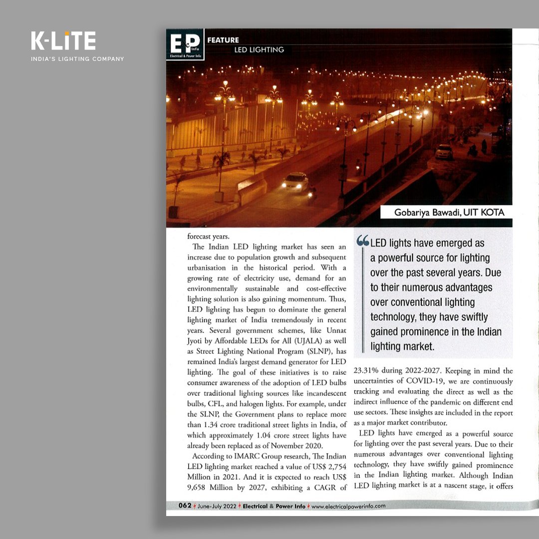KliteIndia's tweet image. LED lights have emerged as a powerful source for lighting over the past several years. Due to their numerous advantages over conventional lighting technology, they have swiftly gained prominence in the Indian lighting market.
.
#klite #magazine #electrical #power #information