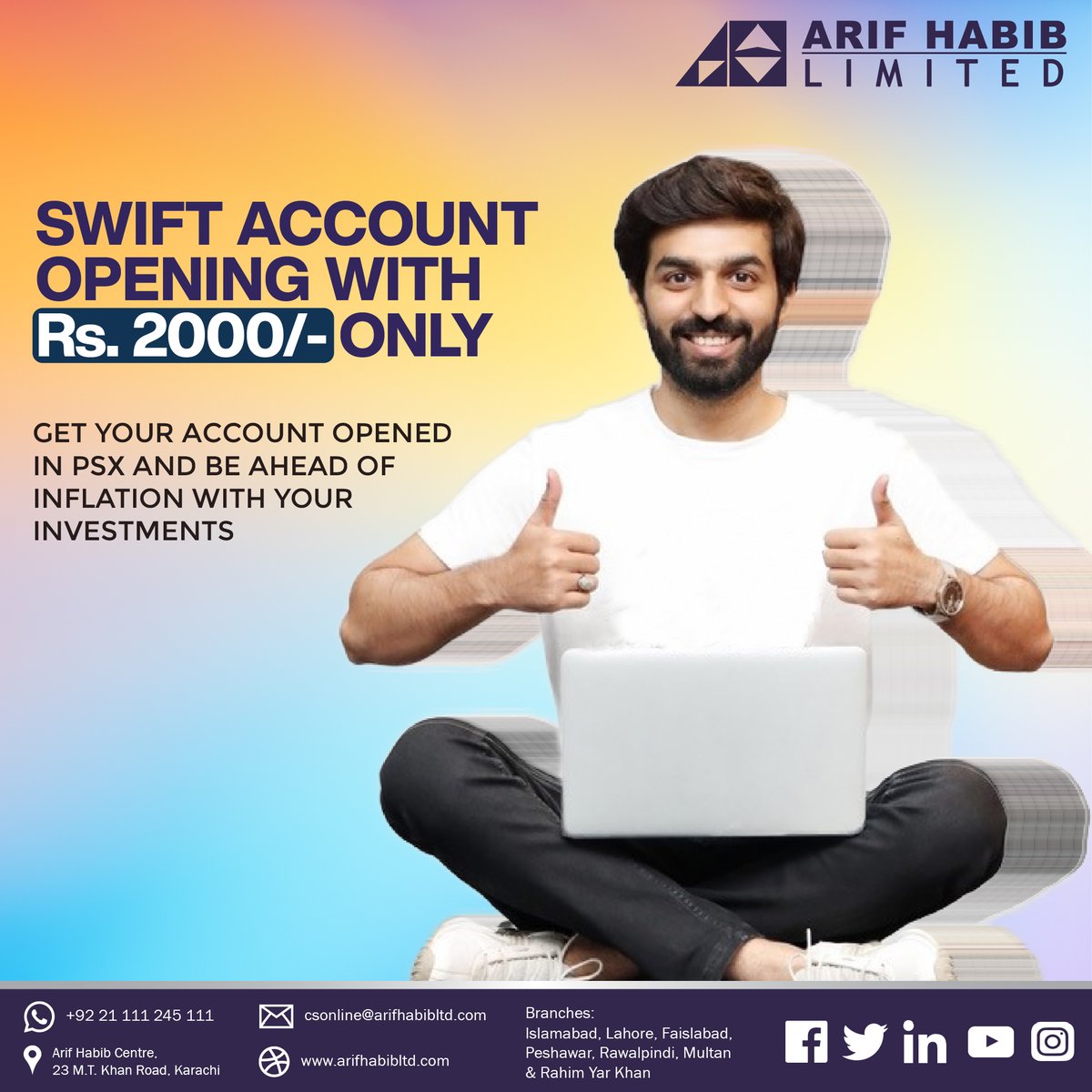 ArifHabibLtd's tweet photo. Open your Investment Account in PSX with Rs. 2,000/- and be ahead of inflation.
Registration of Virtual Trading: https://t.co/rKBDui7v8O
Open your account: https://t.co/Z8YAVG9K1J
#InvestinPSX #InvestmentAccount #trading #PSX #AHL #Pakistan https://t.co/X3pSvlLdZW