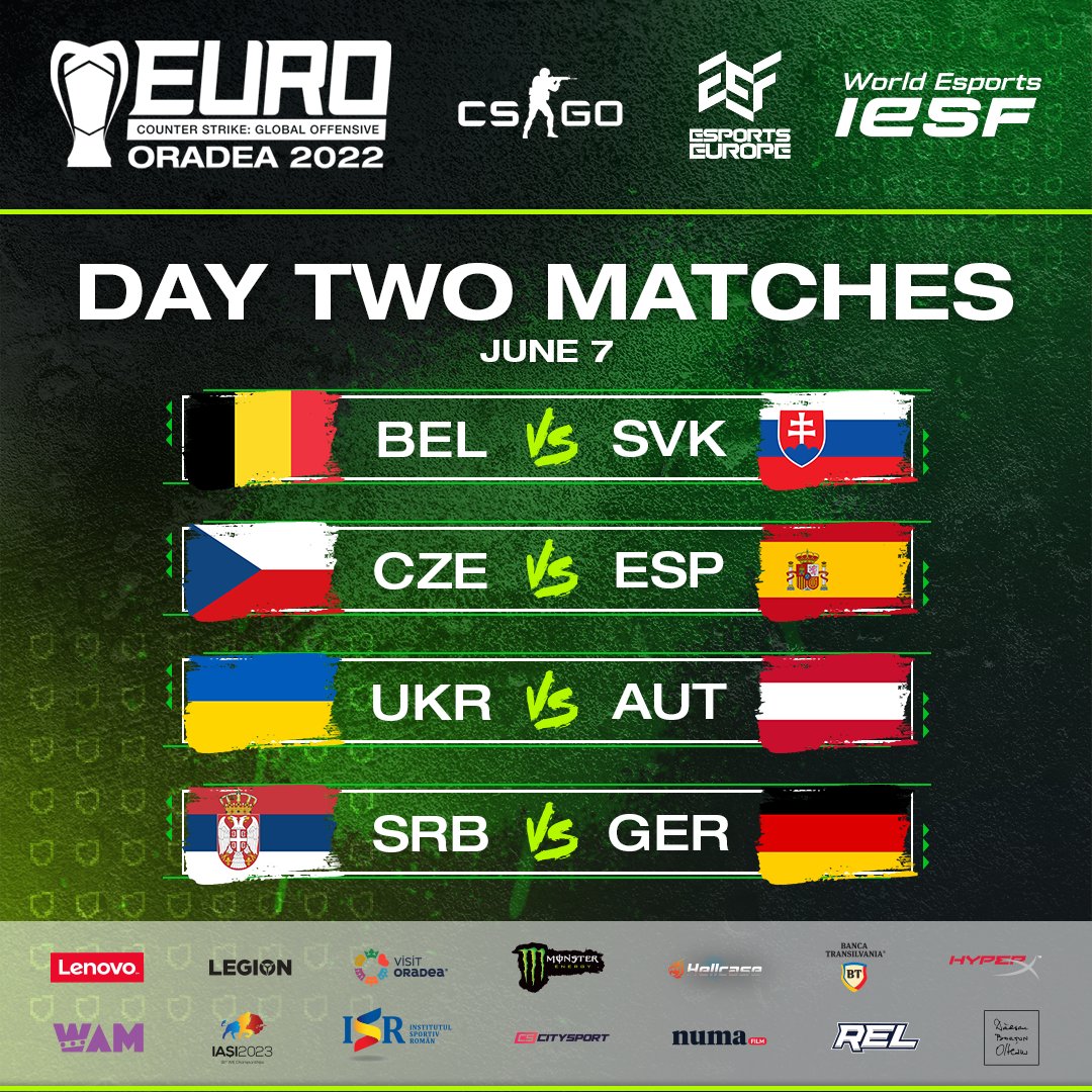 Day 2 Matches!🔥

Let's take a look at the battles coming up from Groups C and D! 👊

Join us LIVE as we continue with more CS:GO Action!
🔜twitch.tv/eef_tv

#EEF #EEC #WorldEsports #Gaming #Oradea2022