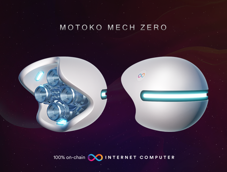 dfinity's tweet photo. Meet ZERO 👋. The rarest Motoko Mech NFT... awarded to the Community Choice winner.

New Motoko Mech NFTs will be randomly airdropped to those that help select the Community Champion!

🗳️ Vote for your favorite #ICP project now at https://t.co/Qo4wtTYZQH https://t.co/5Fu2nhy10v